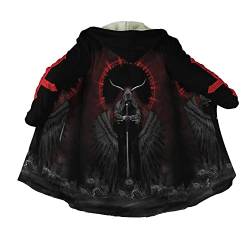 YOROOW-OUTDOOR Ziege Satan Tattoo Herren Umhang mit Kapuze, Wintermantel mit Kaschmir Imitat 3D-Druck Mittellange Jacke Heidnisches Kostüm,It's Satan,S von YOROOW-OUTDOOR