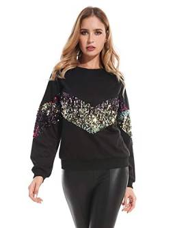 YOSICIL Damen Bunte Pailletten Hoodie Kapuzenpullover Rundhals Langarmshirt Loose Fit Oberteile Frauen Langarm Tops Bluse Winterpulli Herbst Winter Sweatshirt Bling Pullover Damen Mode 2020 von YOSICIL