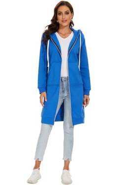 YOSICIL Damen Herbst Winter Outing Stil Frauen Warm Reißverschluss Öffnen Clubbing Dating Elegante Hoodies Sweatshirt Langen Mantel Jacke Tops Outwear Hoodie Outwear Kapuzenpullover,Blau A,4XL von YOSICIL