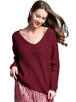 YOSICIL Damen Pulli V-Ausschnitt Herbst Winter Strick Pullover Lose Kurz Langarm Sweatshirt Langen Ärmeln Frauen Oberteile Einfarbig Tops von YOSICIL