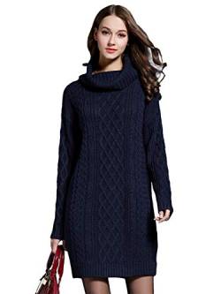 YOSICIL Damen Strickkleid Langarm mit Muster Pullikleid Rollkragen Kurz Kleid Langen Ärmeln Elegant Figurbetontes Pulloverkleid Herbst Winter von YOSICIL