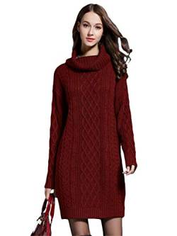 YOSICIL Damen Strickkleid Langarm mit Muster Pullikleid Rollkragen Kurz Kleid Langen Ärmeln Elegant Figurbetontes Pulloverkleid Herbst Winter von YOSICIL