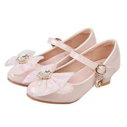 YOSICIL Kinder Mädchen Schuhe Sandalen mit Schleifen Mary Jane Schuhe mit Absatz Glitzer Kristalle für Hochzeit Weihnachten Verkleidung Cosplay Geburtstag Geschenk Freizeit, Rosa, 27 von YOSICIL