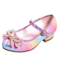 YOSICIL Mädchen Kinder Prinzessinnenschuhe Regenbogen Glitzer Sandalen mit Absatz Pailletten Kristalle Heels mit Schleifen für Geschenk Hochzeit Geburtstag Festival Halloween Weihnachten, Farbe, 31 von YOSICIL