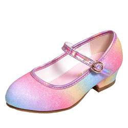 YOSICIL Mädchen Kinder Prinzessinnenschuhe Regenbogen Glitzer Sandalen mit Absatz Pailletten Kristalle Heels mit Schleifen für Geschenk Hochzeit Geburtstag Festival Halloween Weihnachten, Farbe A, 27 von YOSICIL