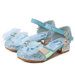 YOSICIL Mädchen Kinder Prinzessinnenschuhe mit Absatz Pailletten Glitzer Glitter Sandalen für Party Geburtstag Weihnachten Karneval Halloween Cosplay Verkleidung, Blau1 28 von YOSICIL