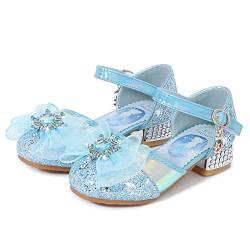 YOSICIL Mädchen Kinder Prinzessinnenschuhe mit Absatz Pailletten Glitzer Glitter Sandalen für Party Geburtstag Weihnachten Karneval Halloween Cosplay Verkleidung, Blau2 35 von YOSICIL