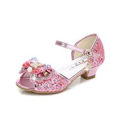 YOSICIL Mädchen Prinzessin Sandalen Elsa Schuhe mit Absatz Glitzer Schuhe Kinder Kristall Pumps Mädchen Kostüm Zubehör Schuhe Lila Blau Pink Golden Silber von YOSICIL