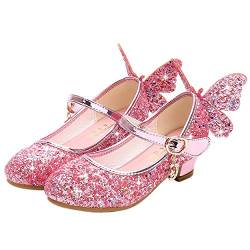 YOSICIL Mädchen Prinzessin Schuhe ELSA Schmetterling Schuhe mit Absatz Pailletten Glitzer Schuhe Kinder Ballerinas Hochzeitsschuhe Partei Festschuhe Karneval Halloween Weihnachten Party 26-38 von YOSICIL