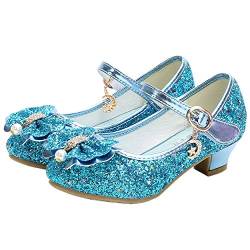 YOSICIL Mädchen Prinzessin Schuhe ELSA Schuhe mit Absatz Anhänger Kristall Schuhe Partei Glitzer Pumps Festliche Schuhe Karneval Party Aufführung Fasching Kostüm Zubehör Schuhe,Blau,31 von YOSICIL