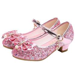 YOSICIL Mädchen Prinzessin Schuhe ELSA Schuhe mit Absatz Anhänger Kristall Schuhe Partei Glitzer Pumps Festliche Schuhe Karneval Party Aufführung Fasching Kostüm Zubehör Schuhe,Pink,30 von YOSICIL