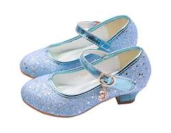 YOSICIL Mädchen Schuhe Prinzessin Schuhe Festliche Schuhe Niedriger Absatz Glitzer Schuhe Kinder Hochzeit Schuhe zum Abendkleid Fasching Halloween Karneval Tanzball Party,Blau,25 von YOSICIL