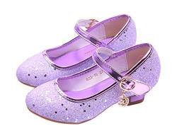 YOSICIL Mädchen Schuhe Prinzessin Schuhe Festliche Schuhe Niedriger Absatz Glitzer Schuhe Kinder Hochzeit Schuhe zum Abendkleid Fasching Halloween Karneval Tanzball Party,Lila,31 von YOSICIL