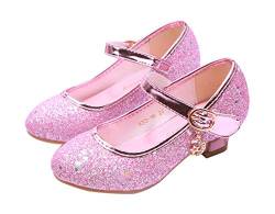 YOSICIL Mädchen Schuhe Prinzessin Schuhe Festliche Schuhe Niedriger Absatz Glitzer Schuhe Kinder Hochzeit Schuhe zum Abendkleid Fasching Halloween Karneval Tanzball Party,Pink,25 von YOSICIL