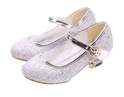 YOSICIL Mädchen Schuhe Prinzessin Schuhe Festliche Schuhe Niedriger Absatz Glitzer Schuhe Kinder Hochzeit Schuhe zum Abendkleid Fasching Halloween Karneval Tanzball Party,Silber,27 von YOSICIL