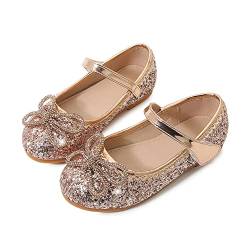 YOSICIL Pailletten Schuhe Mädchen Kinder Schuhe Ballerina Glitzer Glitter Kristalle Sandalen mit Schleifen für Urlaub Geburtstag Geschenk Schule Kindergarten Weihnachten Festival, Rotgold, 26 von YOSICIL