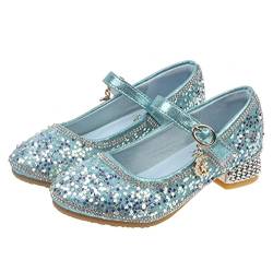 YOSICIL Prinzessinn Schuhe Mädchen Kinder Verkleidung Elsa Cosplay Sandalen mit Absatz Heels mit Anhänge für Hochzeit Geburtstag Geschenk Festival Holloween Partys Weihnachten Fasching, Blau, 36 von YOSICIL