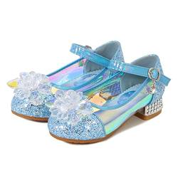 YOSICIL Prinzessinnenschuhe mit Absatz Mädchen Kinder Glitzer Glitter Pailletten Sandalen Cosplay Verkleidung Kostüm Karneval Party Abendschuhe Weihnachten Geburtstag Geschenk,Blau 27 von YOSICIL