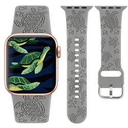 Sportarmband mit Meeresschildkröten-Gravur, kompatibel mit Apple Watch, 38 mm, 40 mm, 41 mm, Frauen, niedliches laserweiches Silikon, bedrucktes Muster, 2, 1 SE (Steinschildkröte) von YOSWAN