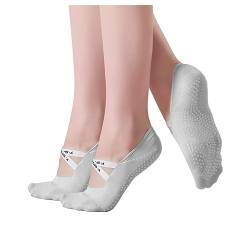 YOTTOY Yoga Socken für Frauen Rutschfeste Griffe für Yoga, ideal für Pilates, Pure Barre, Fitness, Ballett, Einheitsgröße, Grau-2, Medium von YOTTOY