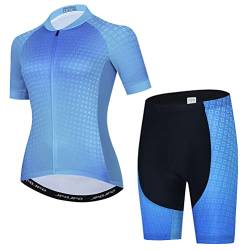 Damen Radtrikot Set, Sommer Kurzarm Damen Mountainbike Shirt und Shorts Kit MTB Anzug Fahrrad Kleidung, T2016-1, L von YOUALSO
