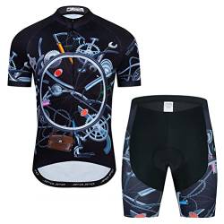 Herren Radtrikot Set Fahrrad Kurzarm Shirt und 3D Kissen Shorts Gepolstert Anzug Radfahren Top, T02, Medium von YOUALSO
