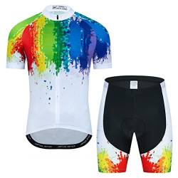 Herren Radtrikot Set Fahrrad Kurzarm Shirt und 3D Kissen Shorts Gepolsterter Anzug Biking Top, 1T05, Small von YOUALSO