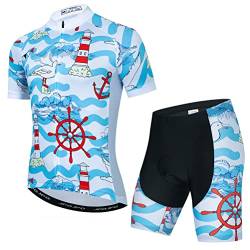 Herren Radtrikot Set Fahrrad Kurzarm Shirt und 3D Kissen Shorts Gepolsterter Anzug Biking Top, T07, Large von YOUALSO