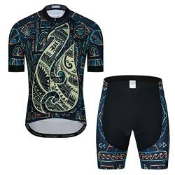 Herren Radtrikot Set Fahrrad Kurzarm Shirt und 3D Kissen Shorts Gepolsterter Anzug Biking Top, T13, Medium von YOUALSO