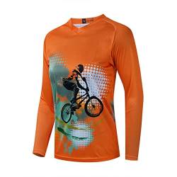 Langarm-MTB-Trikot für Damen, Dirt-Bike-Shirt für Mountainbike, Motocross, Biken, BMX, Motorrad, Angeln, Off-Racing, 1Orange, Klein von YOUALSO
