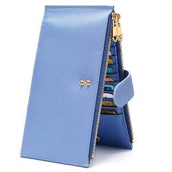 YOUBDM Damen Slim Wallet RFID Blocking Bifold Kreditkartenetui Leder Multi Kartenorganizer mit 2 Reißverschlusstaschen, Blau von YOUBDM