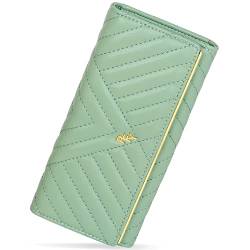 YOUBDM Dreifach gefaltete Clutch Geldbörse für Frauen große Kapazität Leder Geldbörse lange Clutch Damen Kreditkartenhalter Scheckbuch Organizer Münzbörse, Grün von YOUBDM