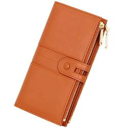 YOUBDM Schlanke Geldbörsen für Frauen Leder Kartenhalter Geldbörse Große Kapazität Bifold Clutch Geldbörse mit Doppelreißverschluss Tasche, Braun von YOUBDM