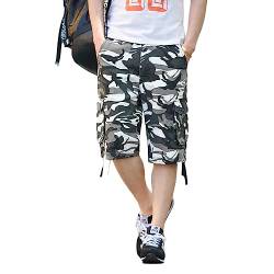 Cargo Hose Herren Kurze Hosen Freizeithose Camouflage Cargo Shorts Arbeitshose Loose Casual Cargohose Outdoor Bermuda Kurz Dreiviertel Hose mit Multi Taschen,Weiss,36 von YOUCAI