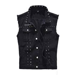 Herren Ärmellose Niet Jeans Weste Fit Beiläufige Cowboy Denim Jacke Weste Slim Fit Beiläufige Weste Jeansjacke Freizeitjacke Denim Vest Jeansweste,Schwarz,3XL von YOUCAI