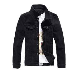 Herren Jeans Hemd Denim Freizeit-Hemd Shirt Vintage Jeans Jacke Slim Fit Knöpfe Einfarbig Top Bluse Mantel Langarm Denim Hemden Übergangsjacke,Schwarz,XS von YOUCAI