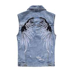 Herren Jeansweste Jeansjacke Ohne Ärmel Jeansweste Slim Fit Vest Denim Weste Cowboy Weste Zerrissene Jeans Denim Jacke Outdoor Sport Weste,Blau,L von YOUCAI