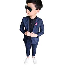 YOUCAI 2-teiliges Jungen Festlichen Anzug Set Kinder Blazer & Hosen Outfit/4-teiliges Jungen Karierten Hemd Krawatte Anzug Set, Freizeitkleidung Hochzeit Festliche Anzüge,Blau-2 STÜCKE,5-6 von YOUCAI