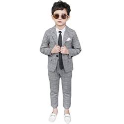 YOUCAI 2-teiliges Jungen Festlichen Anzug Set Kinder Blazer & Hosen Outfit/4-teiliges Jungen Karierten Hemd Krawatte Anzug Set, Freizeitkleidung Hochzeit Festliche Anzüge,Grau-2 STÜCKE,7-8 von YOUCAI