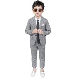 YOUCAI 2-teiliges Jungen Festlichen Anzug Set Kinder Blazer & Hosen Outfit/4-teiliges Jungen Karierten Hemd Krawatte Anzug Set, Freizeitkleidung Hochzeit Festliche Anzüge,Grau-4 STÜCKE,8-9 von YOUCAI