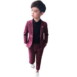 YOUCAI 2-teiliges Jungen Festlichen Anzug Set Kinder Blazer & Hosen Outfit/4-teiliges Jungen Karierten Hemd Krawatte Anzug Set, Freizeitkleidung Hochzeit Festliche Anzüge,Rot-2 STÜCKE,10-11 von YOUCAI