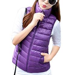 YOUCAI Damen Daunenweste Leichte Steppweste mit Stehkragen Bodywarmer Ärmellose Gefüttert Ultraleicht Outdoorweste Daunenjacken,Lila,XL von YOUCAI