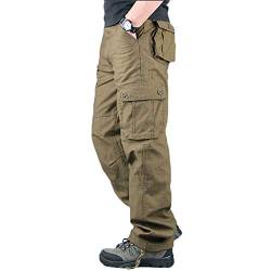 YOUCAI Herren Cargohose aus Baumwolle Viele Taschen Cargo Hose Arbeitshose Freizeit Hose Wanderhose Trekkinghose Outdoor Tactical Hose,6 Taschen Erdgelb,34 von YOUCAI