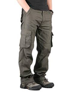 YOUCAI Herren Cargohose mit 6 Taschen Sporthose Outdoorhose Stretch Jogger Cargo Chino Hose Arbeitshose Jogginghose Trainingshose,Armeegrün,34W von YOUCAI