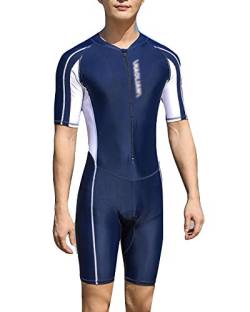 YOUCAI Herren Einteilig Trainings Badeanzug Kurzarm Rundhals Kontrast Surfanzug Badebekleidung Plus Size Bodysuit Shorty Neoprenanzug Schnelltrocknend Surfbekleidung Navy 4XL von YOUCAI