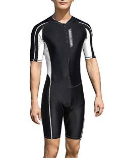 YOUCAI Herren Einteilig Trainings Badeanzug Kurzarm Rundhals Kontrast Surfanzug Badebekleidung Plus Size Bodysuit Shorty Neoprenanzug Schnelltrocknend Surfbekleidung Schwarz 4XL von YOUCAI