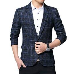 YOUCAI Herren Freizeit Sakko Slim Fit Business Hochzeit Blazers Party Herrenanzug Tartanjacke Anzugjacke Klassisch Revers Suit Blazer,Blau,M von YOUCAI