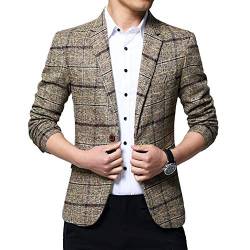 YOUCAI Herren Freizeit Sakko Slim Fit Business Hochzeit Blazers Party Herrenanzug Tartanjacke Anzugjacke Klassisch Revers Suit Blazer,Khaki,4XL von YOUCAI