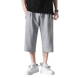 YOUCAI Herren Kurze Hose 3/4 Jogginghose Trainingshose Baumwolle Sport Shorts Capri Hose Outdoor Lässige Shorts Sommer Freizeit Jogger Streetwear Mit Taschen,Grau,M von YOUCAI