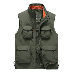 YOUCAI Herren Outdoor Weste mit Vielen Taschen Anglerweste Multifunktionsweste Für Jagd Angeln Camping Ärmellos Jacke Fotografie Wandern Weste,Armeegrün,XL von YOUCAI